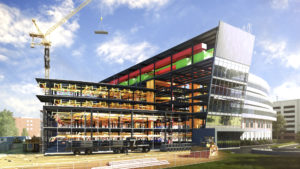 Rendering of the BIM City Westside Hospital data set highlighting MEP engineering components.
