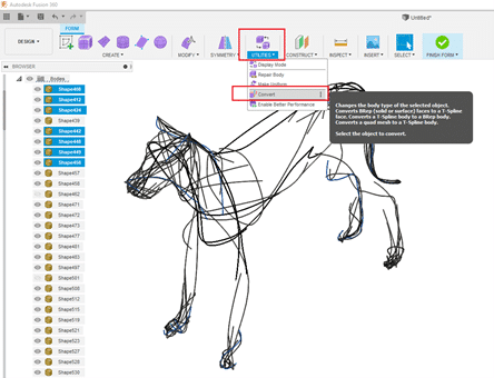 convert a quad mesh to t-splines in Fusion 360