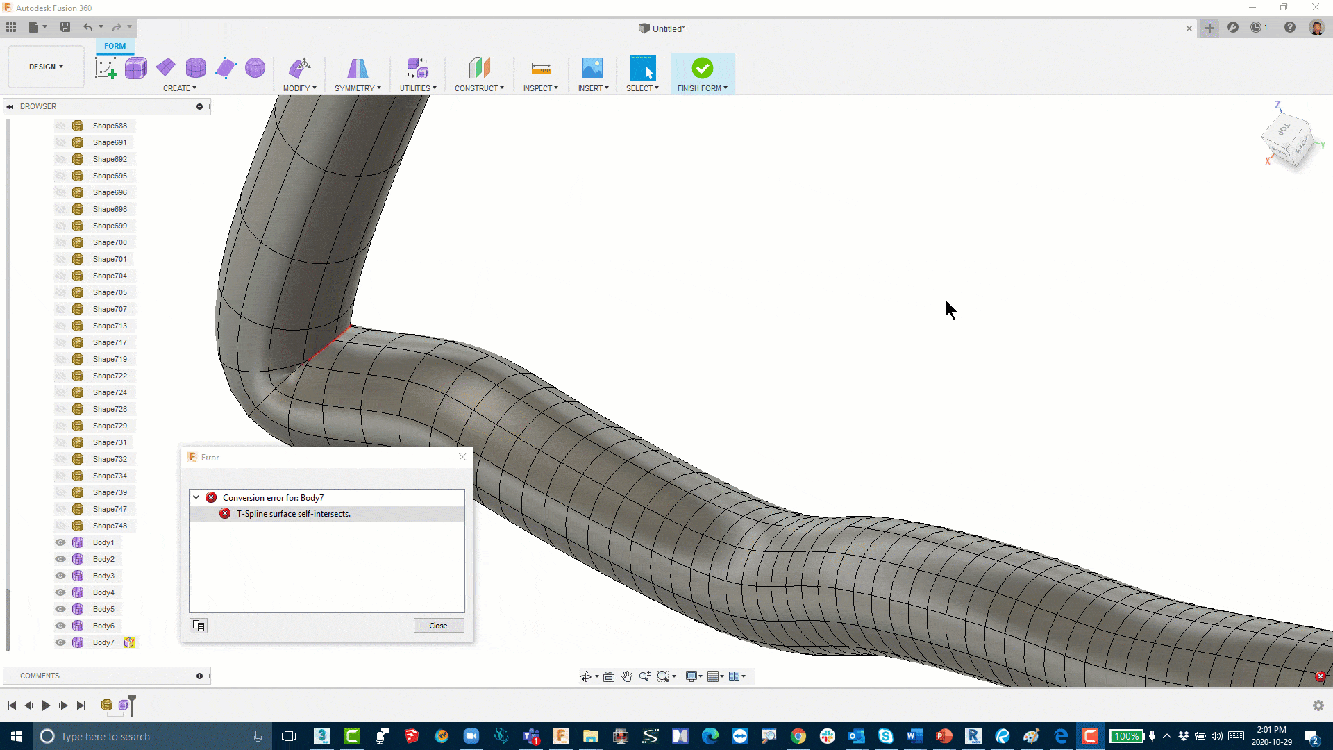 fix surface self-intersects quickly with UnWeld Edges in Fusion 360