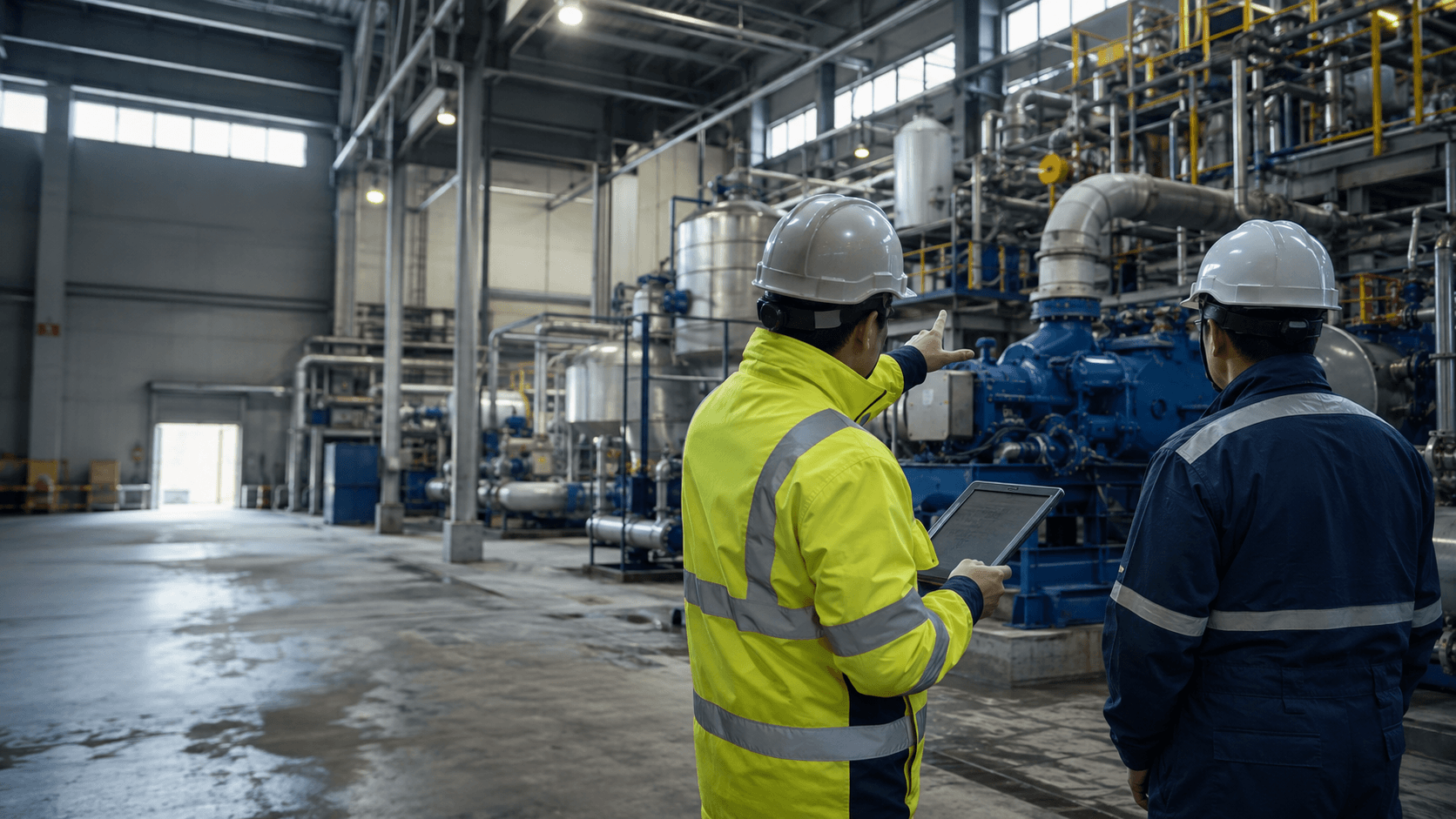 engineers-inspecting-industrial-facility.png Engineers inspecting industrial equipment using digital asset management software in a processing facility.
