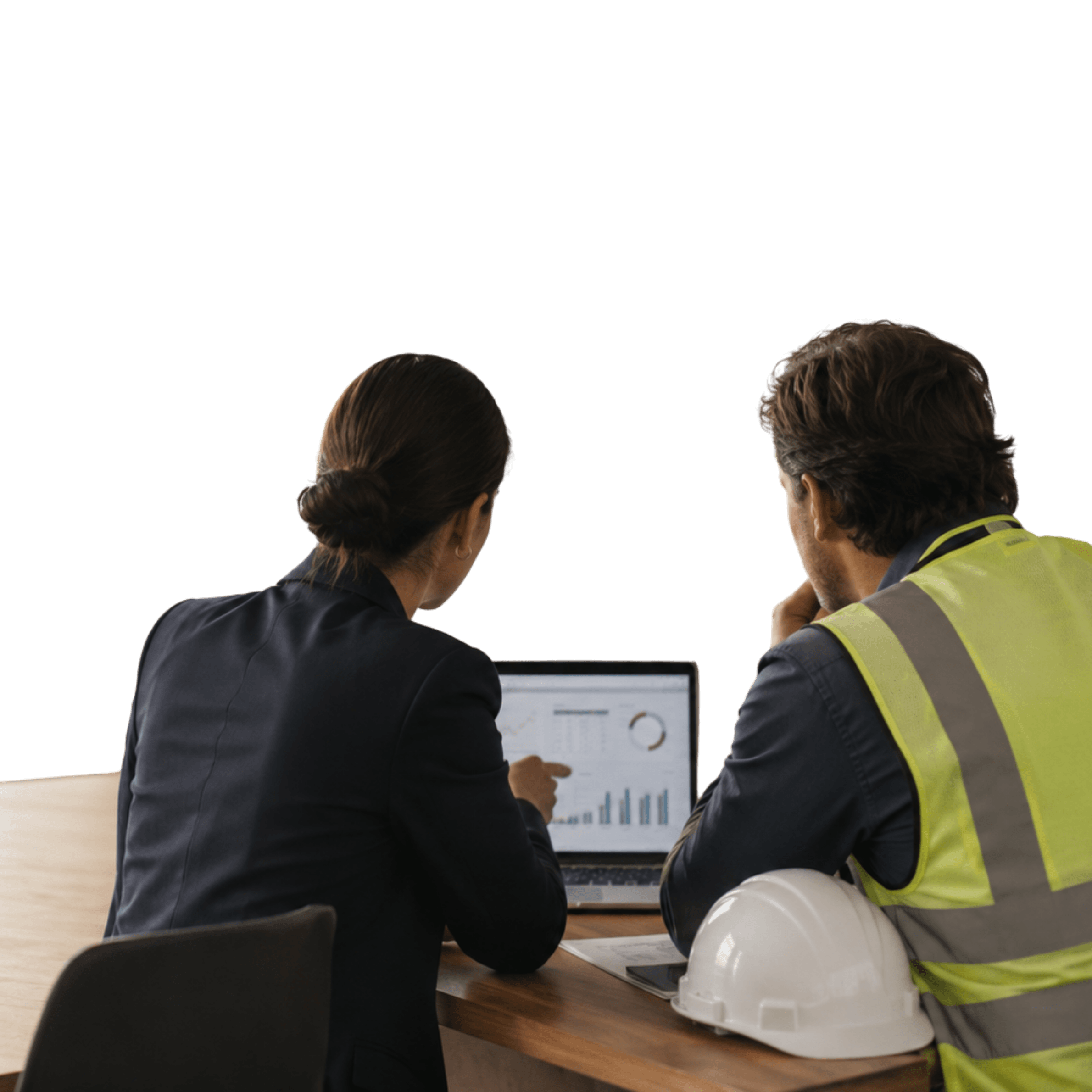 two-professionals-reviewing-data-on-a-laptop.png Construction professionals reviewing project data together using construction management software.