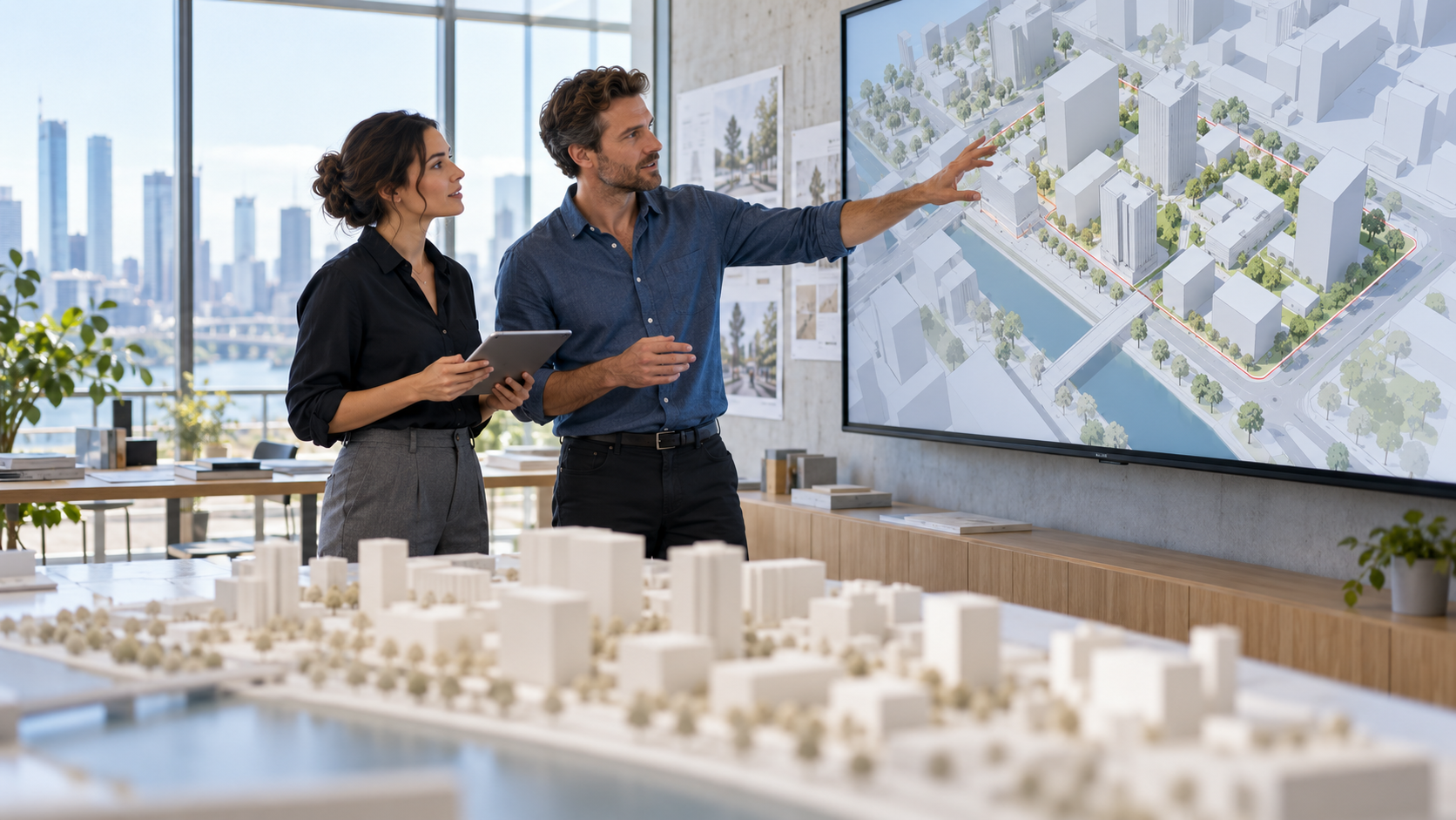 Architects-and-Urban-Planners-Reviewing-Massing-Options Architects and urban planners reviewing early-stage massing and site design options
