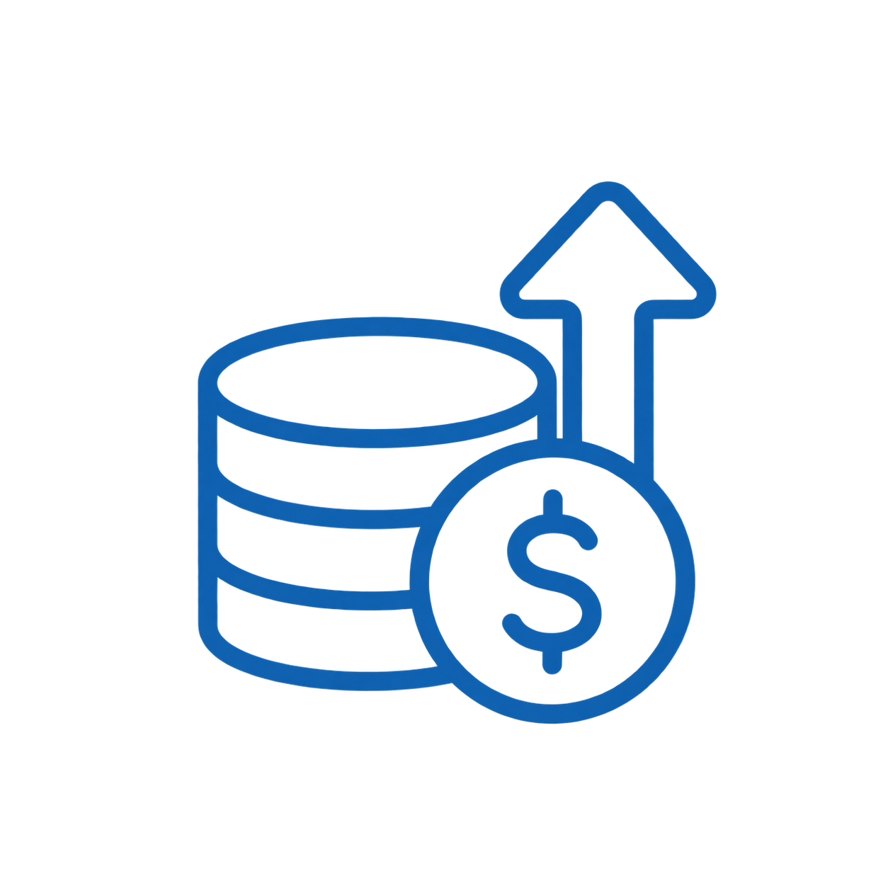 Forma Cost Management icon – coin stack with upward arrow