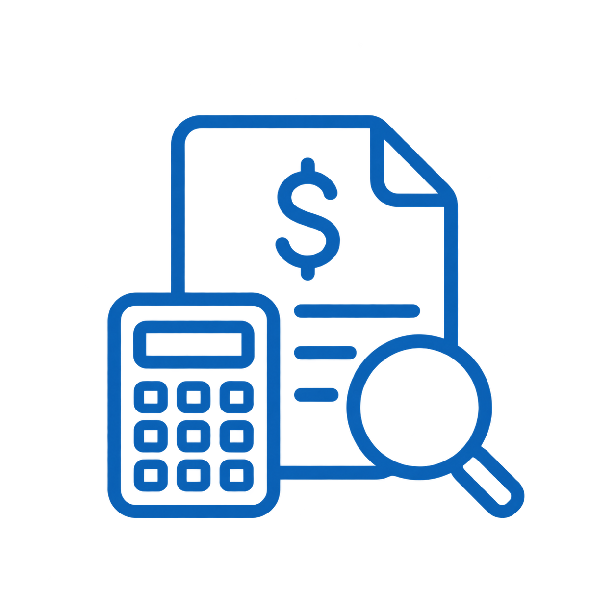 ProEst icon – calculator, invoice, and magnifying glass
