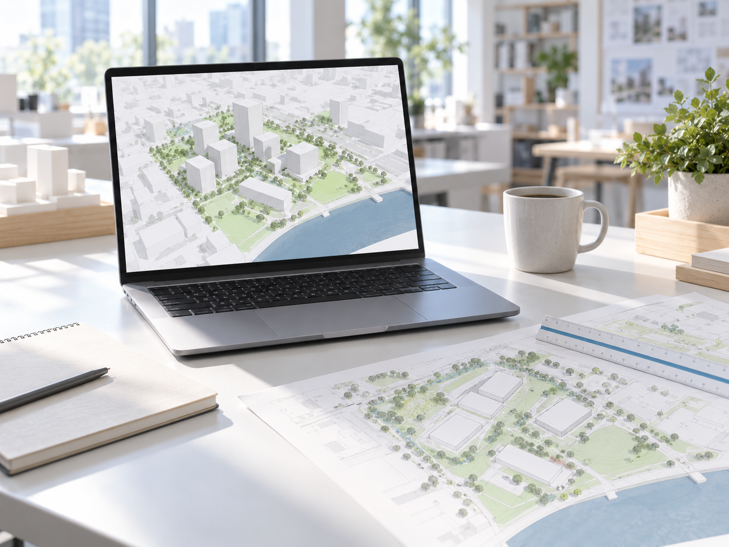 Site-Analysis-Sun-and-Wind-Studies-in-Autodesk-Forma Sun path and wind flow analysis over an early-stage building massing model on a site