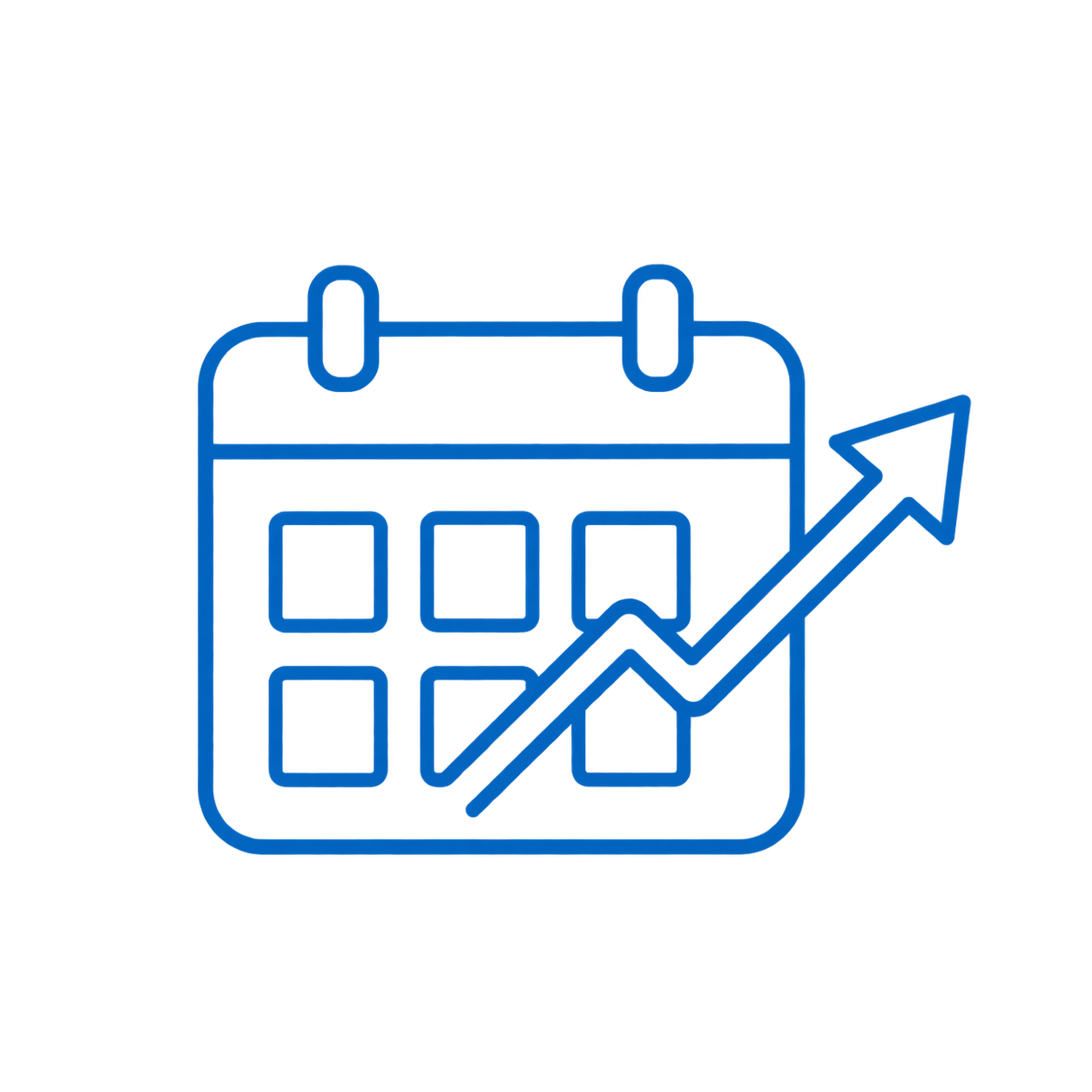 forma-training-icon-productive-in-weeks Calendar with an upward trending arrow representing fast results