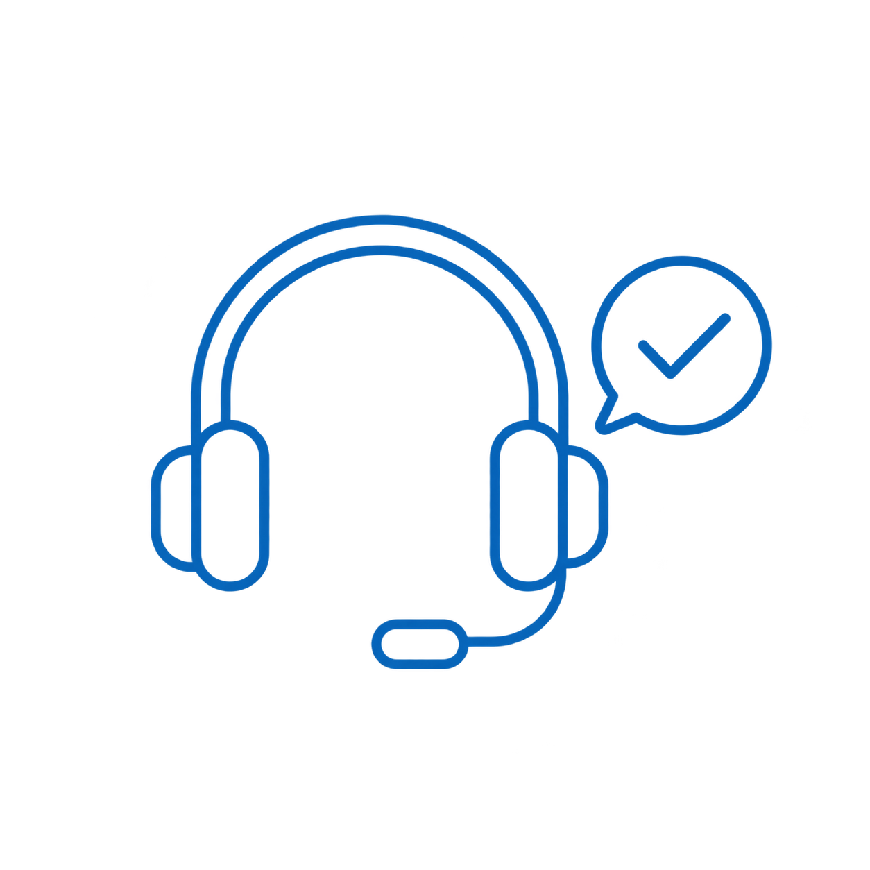 forma-training-icon-support-after-training Headset with a speech bubble and checkmark representing follow-up support