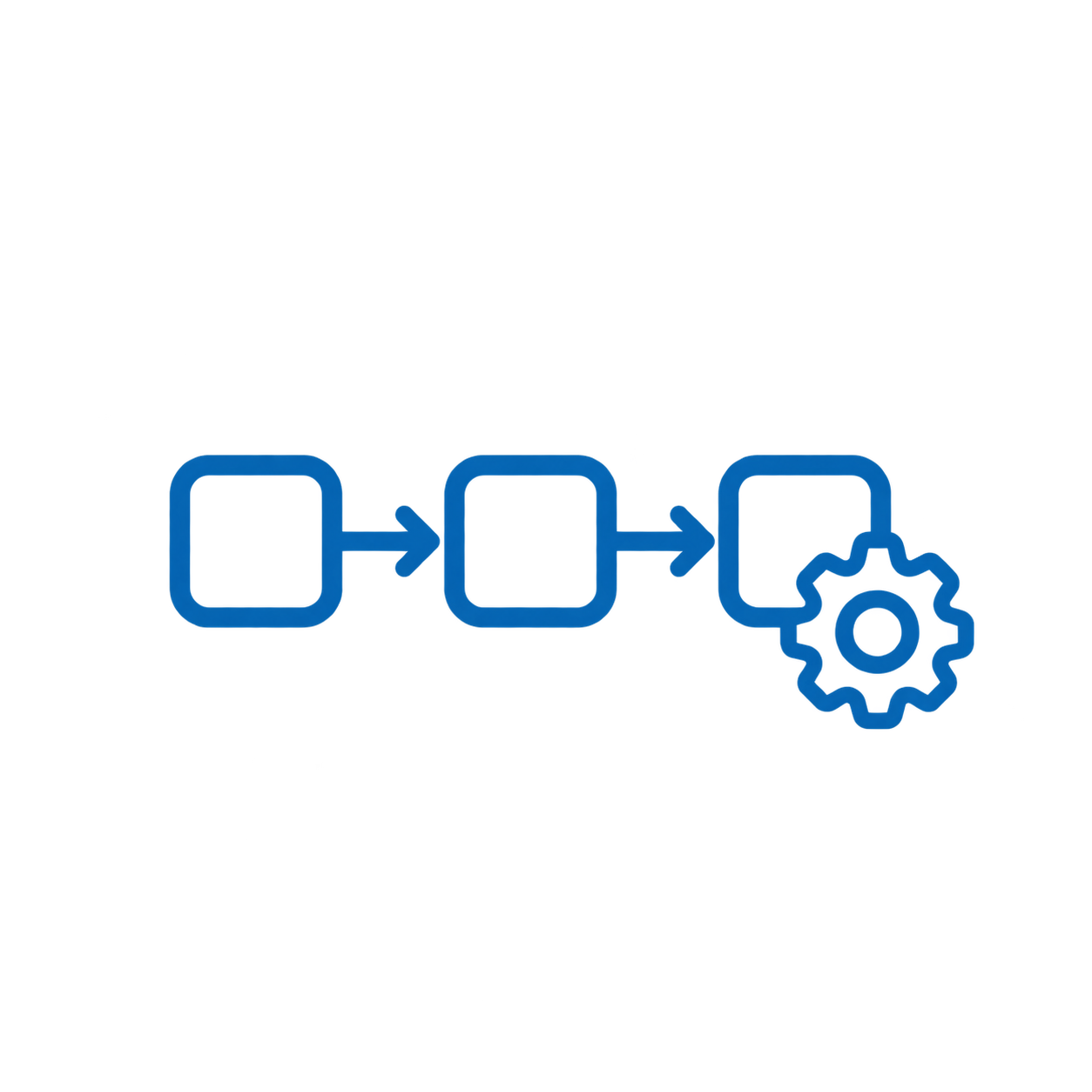 icon-multi-step-workflows Connected workflow steps with a gear icon