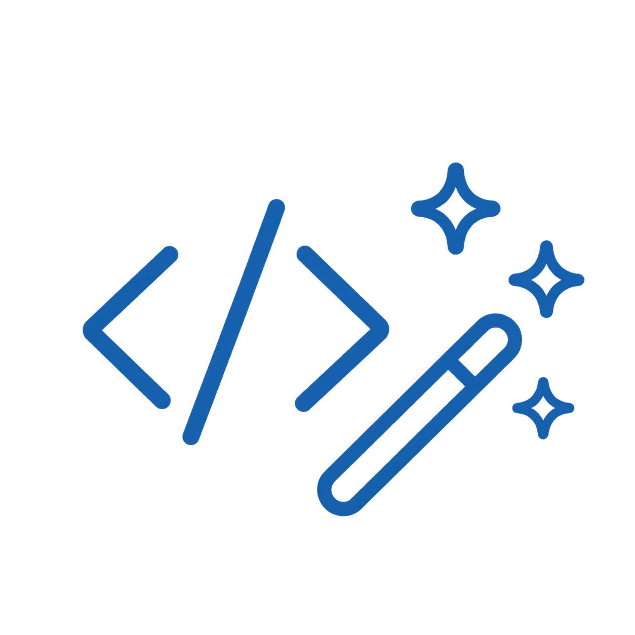 icon-no-scripting Code brackets with a magic wand icon