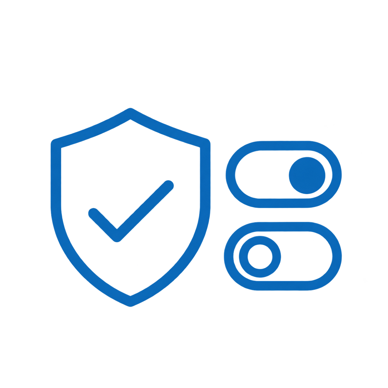 icon-you-stay-in-control Shield with check mark and toggle switches icon