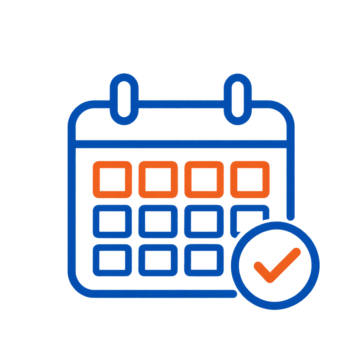 Blue Calendar with Orange Checkmark Calendar icon with a checkmark