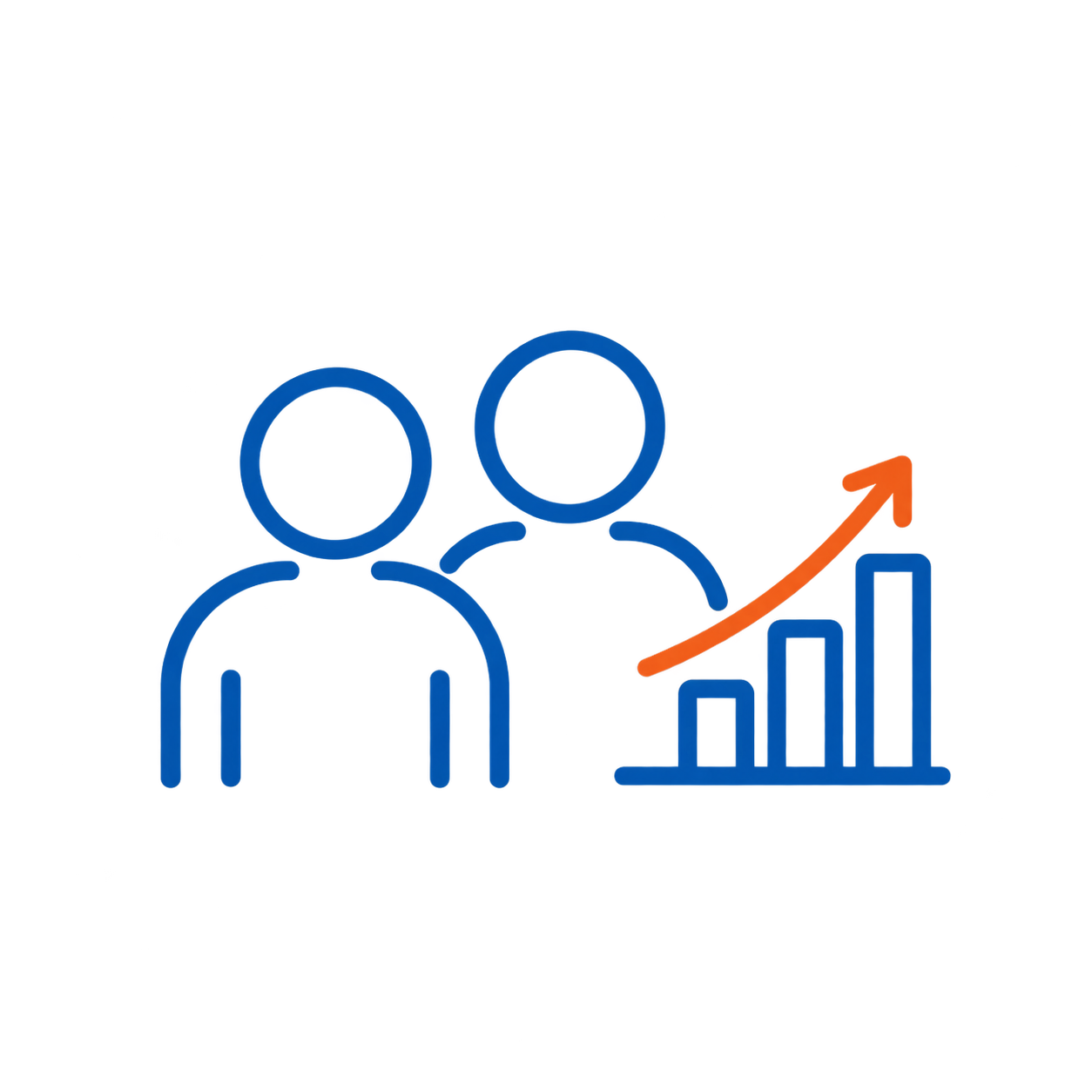 Two people icon with a growing bar chart