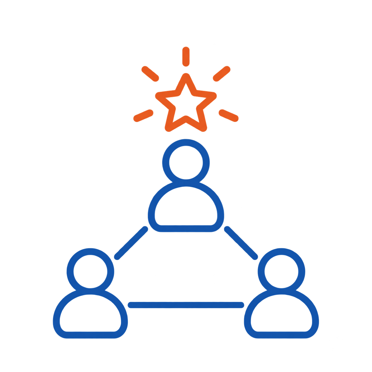 Network of three people icon with a star