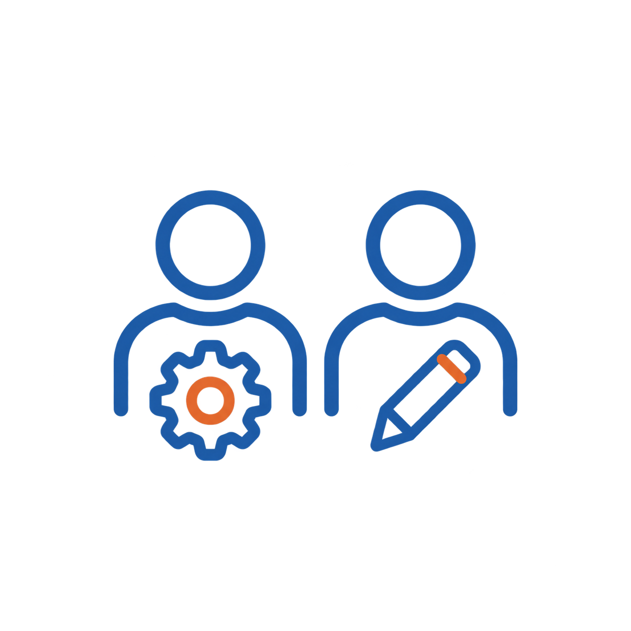 Teamwork Roles_ Gear and Pencil Two people icon with a gear and a pencil