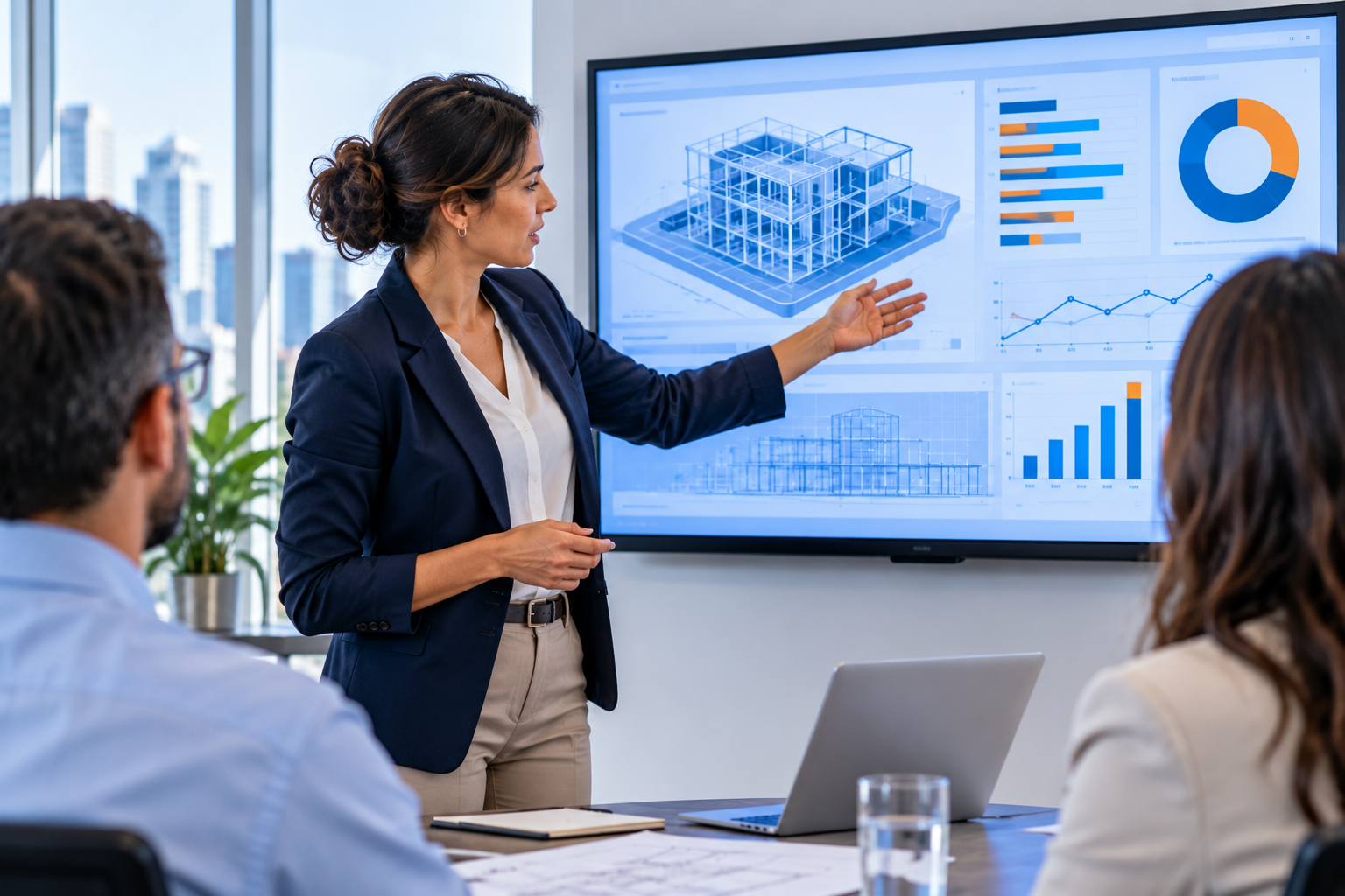 Consultant presenting a preconstruction workflow and project data to a contractor team